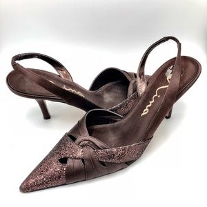 NINA Sparkle Brown Heeled Pointed Slingback Sandal